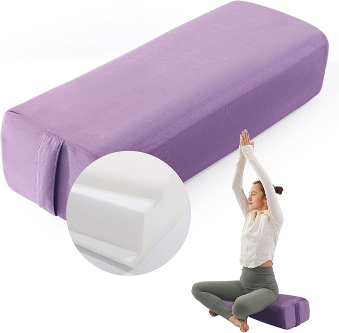 MABOZOO Yoga Bolster Pillow, Triple-Layer Sponge Rectangular Yoga Bolster with Carry Handle Meditation Pillow with Washable Cover for Restorative, Meditation