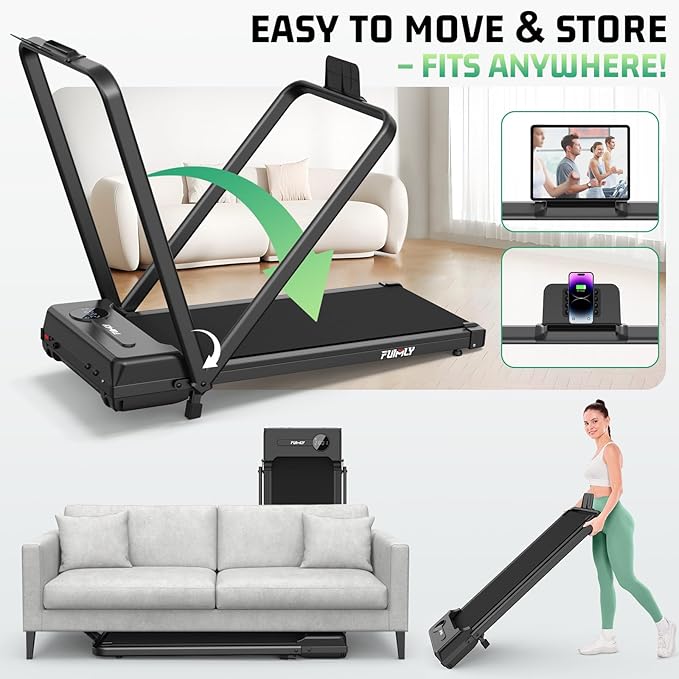 Walking Pad Treadmill with Desk Workstation, 15% Incline Treadmill with Handle Bar, Foldable Treadmills Under Desk for Home/Office, 400 lbs+ Capacity, Adjustable Height, Removable Desk, 3.5HP Motor