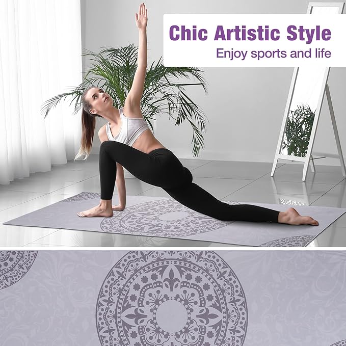 MoKo Hot Yoga Towel, Non-Slip Yoga Mat Towel with Grip Dots, 74.4"×27.3" Yoga Mat Cover for Pilates, Fitness, Meditation, Swimming Pool, Beach, Travel Yoga Mat with Corner Pockets