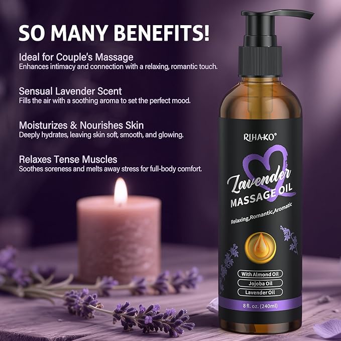 Lavender Sensual Massage Oil for Couples–Relaxing Body Massage Oil for Date Night,Smooth Glide,Deep Hydration, Aromatherapy Stress Relief,Non-Greasy Formula for Full Body Massage,Romantic Couples Gift