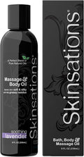 Skinsations - Lavender Massage Oil for Massage Therapy - 8oz | Body Oil for Stress Relief, Relaxation & Aromatherapy | Sweet Almond, Jojoba, Coconut & Grapeseed Oils