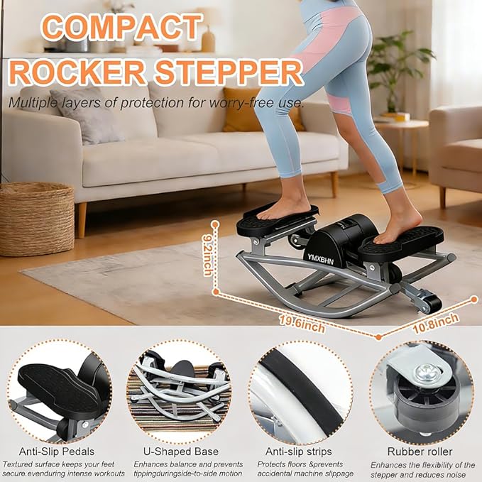Rock Stepper Side to Side Low-Impact Rocking Stepper for Home Exercise Compact Side Stepper with Resistance Bands Quiet Lateral Exercise Machine for Full Body Workout