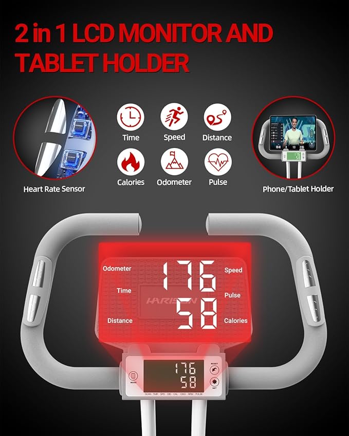 HARISON Folding Exercise Bike 350 LBS Capacity, 5 in 1 Bluetooth Stationary Bikes for Home with 16-Level Resistance and Arm Resistance Bands, Magnetic X-Bike with LCD Monitor & Back Support