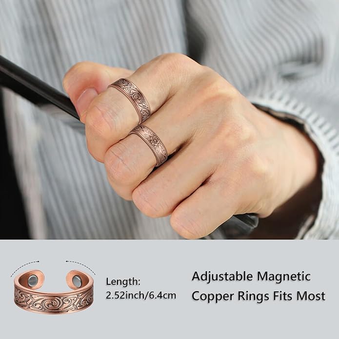 BioMag Magnetic Rings, Pure Copper Rings for Men Women, Adjustable Fingers Thumb Ring Jewelry Gift