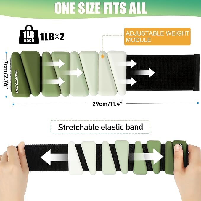 Ankle Weights for Women Wrist Weights Set of 2 (1 lb/2 lb Each) Adjustable Arm Leg Weight for Womens Men Suitable for Walking Swimming Running Pilates Yoga Gym