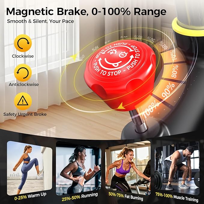 POOBOO Magnetic Exercise Bike, Quiet Stationary Bike with APP and 350lbs Weight Capacity, Indoor Cycling Bike with LCD Monitor and Tablet Holder, Heavy Duty Workout Bike for Home Gym Weight Loss