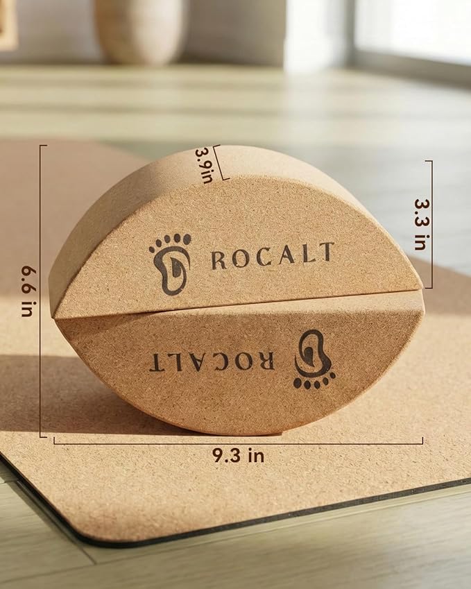 Rocalt Cork Yoga Blocks, Half Moon Yoga Block & Calf Stretching, Cork Foot Stretcher for Plantar Fasciitis Relief, Ankle Stretcher Pilates Block, Improve Balance, Stability & Foot Mobility
