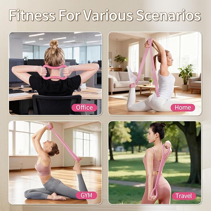 Home Pilates Essentials Kit for Women，Pilates Ring and Ball Magic Circle Booty Bands 8 Resistance Band Toning Fitness Essentials Starter Set Accessories(Pink)