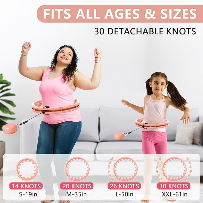 30/24/12 Knots, Upgraded Magnetic Lock Weighted Hula Hoop for Kids Adults Weight Loss, Infinity Hoop Plus Size, Home Indoor Outdoor, Fitness Exercise, Abdominal Toner