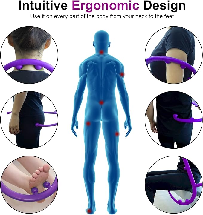Shrdaepe Massage Trigger Point Cane, Muscle Release Tool Self Massage Hook Cane, Handheld Back, Neck, Shoulder, Leg and Feet Massager Rod, Body Deep Tissue Gifts for Men & Women, Purple
