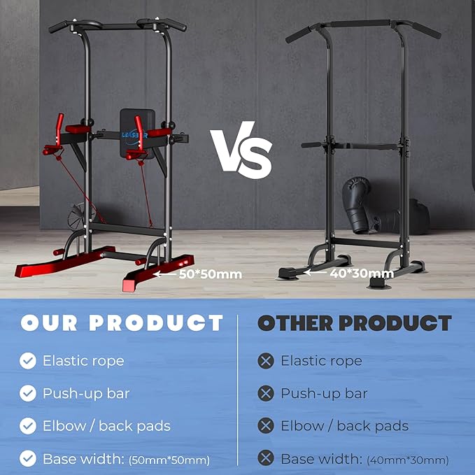 Power Tower Pull Up Dip Station, Heavy Duty Pull Up Station Dip Bar Station Multi-Function Home Gym Strength Training Fitness Equipment 500LBS