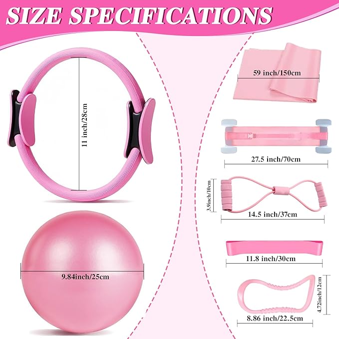 Home Pilates Kit for Women - Complete Equipment Set with Magic Circle Hoop, Anti-Burst Ball & 5 Resistance Bands for Effective Workouts