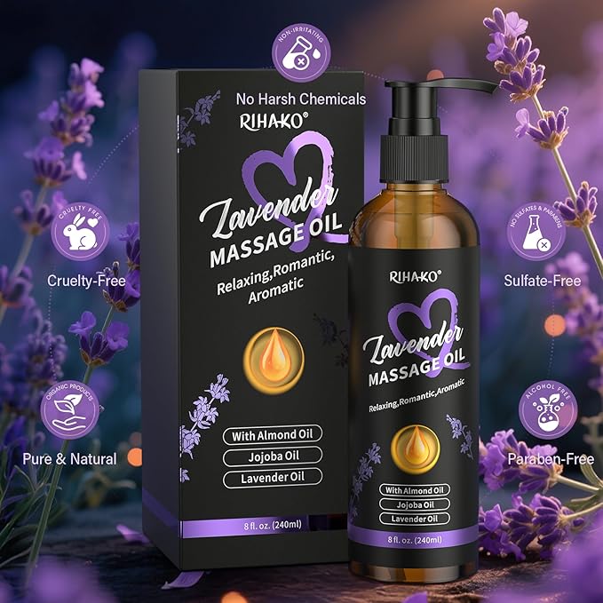 Lavender Sensual Massage Oil for Couples–Relaxing Body Massage Oil for Date Night,Smooth Glide,Deep Hydration, Aromatherapy Stress Relief,Non-Greasy Formula for Full Body Massage,Romantic Couples Gift