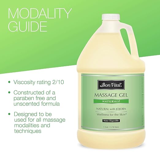 Bon Vital' Naturale Massage Gel, 1 Gallon, Hypoallergenic & Paraben-Free, Natural Massage Lotion Alternative with Botanical Extracts, Lightweight & Non-Greasy Formula, for Sensitive Skin