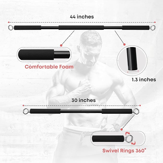 Resistance Band Bar for Fitness - Workout for Exercise, Squat, Biceps, Triceps, Shoulders, Back - Adjustable 3 Parts for Resistance Bands - Durable Portable Steel Pilates Bar