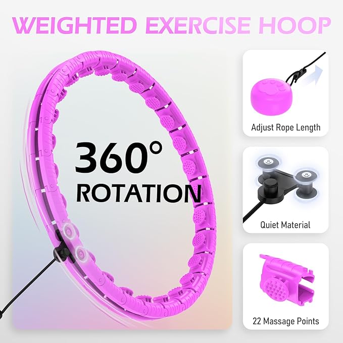 Weighted Hula Circle with 26/32 Links(56-66 Inch) for Adults Weight Loss, Infinity Fitness Hoop Plus Size, for Women Smart Exercise Equipment