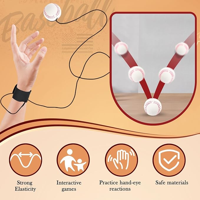 4/8/16/32 Wrist Return Ball on a String 2.36 Inches Rebound Sport Balls with Elastic Strap Baseball Soccer Tennis Practice Party Favors, Wrist Exercise and Fun Play for Kids & Adults