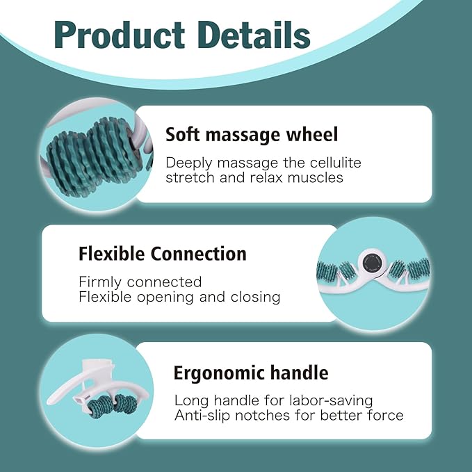 Cellulite Massage Tool Cellulite Roller for Legs/Thighs/Body, Lymphatic Drainage Massager Anti Cellulite Smooth & Firm Cellulite Remover Help Relax Muscles and Stimulate Circulation, Green-White