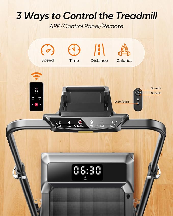 Walking Pad with 12% Incline & Height-Adjustable Handlebar, 5-in-1 Foldable Treadmill for Home & Office, Portable Under Desk Treadmill with LED Display & App Control