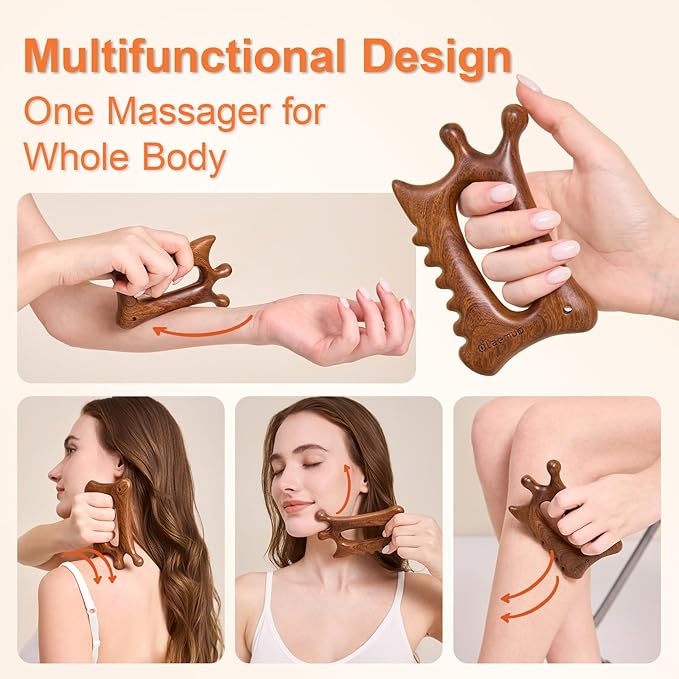 Wooden Gua Sha Tool for Face&Body - 6 in 1 Facial Massager for Lymphatic Drainage - Guasha Body Sculpting Tools Therapy Massage Tool for Cellulite,Jaw Lifting,Muscle Relief - Skin Care Gifts