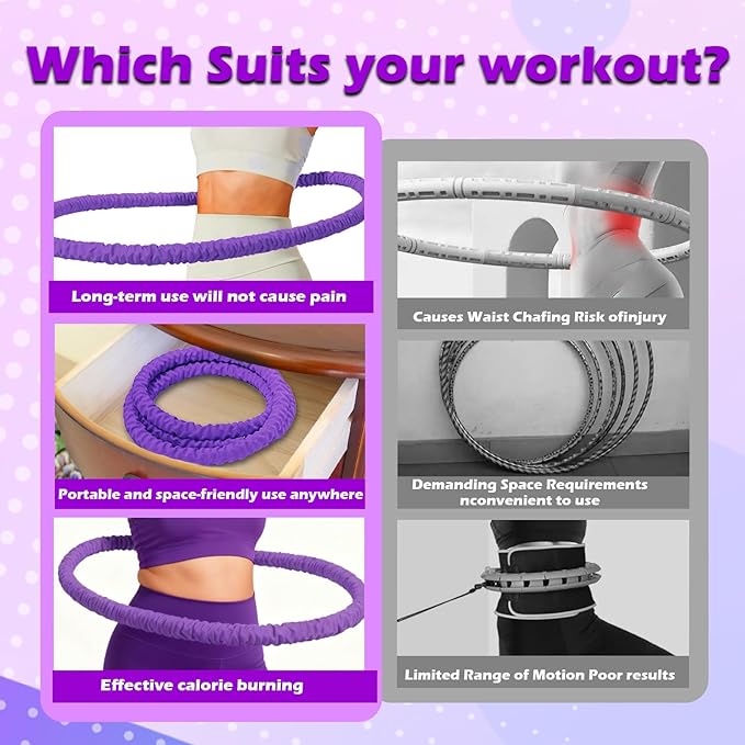 3 lbs Soft Weighted Hoop for Adults -Fold Gentle Fat Burning and Waist Toning, Pinch-Proof Design,Soft Material Won't Irritate Skin， Perfect for Home/Travel/Postpartum Recovery
