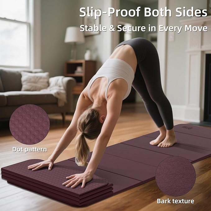 1/2 Inch Extra Thick Yoga Mat Pilates Equipment, 70"x24" Odorless Workout Mats for Home Gym, Non-slip Exercise Mats for Women Men Home Workout, Foldable Yoga Mats for Travel Camping Sleeping