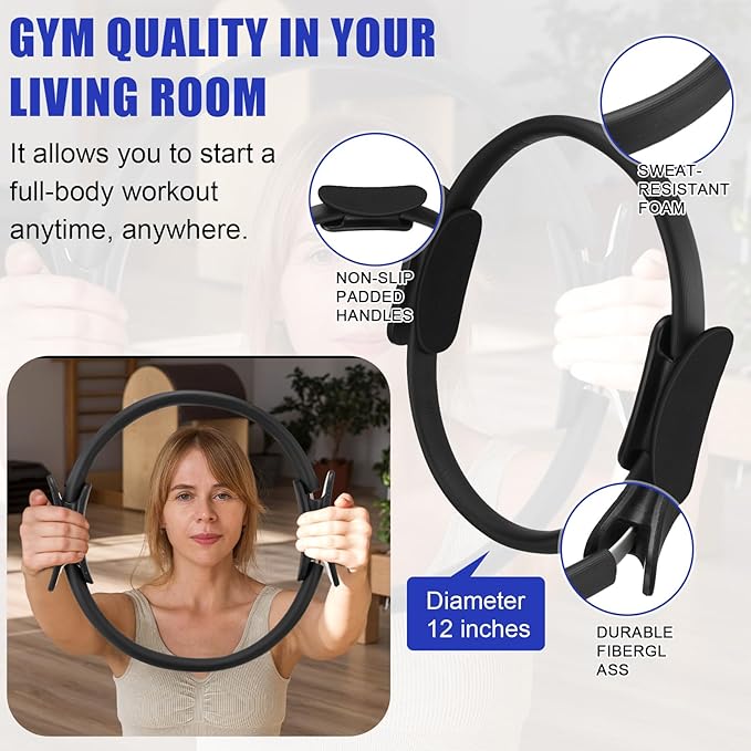10 Pcs Home Pilates Ring Set for Women Yoga Equipment Accessories Pilates Ring Circle and Ball Workouts Gift Include Ball Yoga Circle Resistance Bands Block Straps Gym Bag
