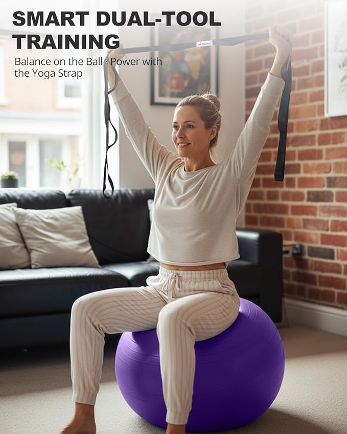 Trideer Exercise Ball for Yoga, Pilates & Fitness – Stability Ball Equipment for Home Gym & Office Chair, Core & Balance Training Accessories, Physical Therapy Equipment, Quick Pump Included, 5 Sizes
