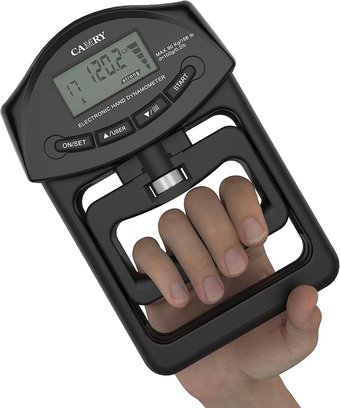 CAMRY Digital Hand Dynamometer Grip Strength Measurement Meter 198Lbs / 90Kgs Auto Capturing Electronic Hand Grip Power