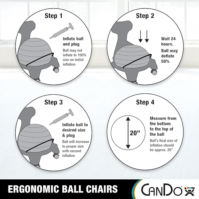 CanDo Metal Ball Chair - Inflatable Ergonomic Active Seating Exercise Ball Chair with Air Pump for Home, Office, and Classroom