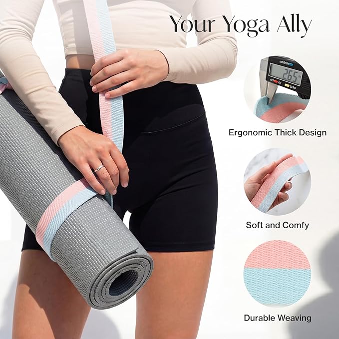 Tumaz Yoga Mat Strap [MAT NOT Included] (2 Sizes) with Extra Thick & Comfy Delicate Texture, Adjustable Yoga Mat Carrier