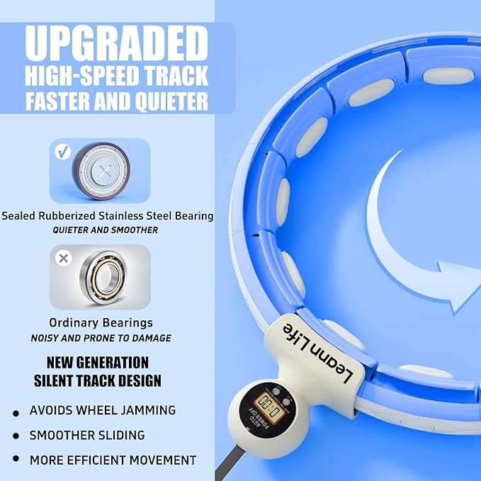 U5 Smart Weighted Hula Hoop with Counter & Waist Trimmer – 16 Knots, 28"–46" Adjustable Infinity Hoop Plus Size, Quiet Rubberized Wheels, Ab Workout Fitness, Weight Loss, Abdominal Toner