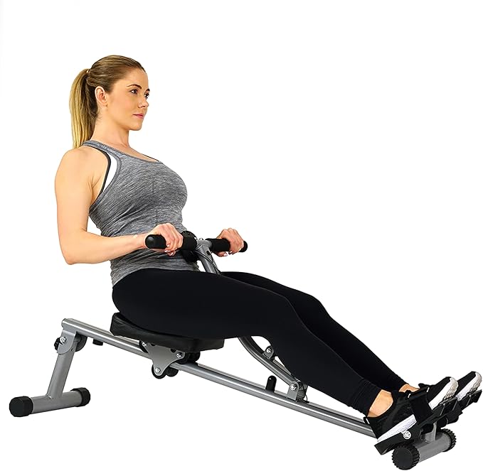 Sunny Health & Fitness Rowing Machine Rower with 12 Level Adjustable Resistance, Digital Monitor and 220 LB Max Weight SF-RW1205 + Home Gym Foam Floor Protector Mat