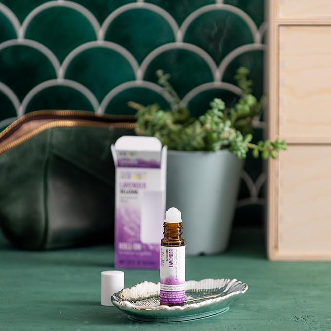Aura Cacia Aromatherapy Roll-On, Lavender - Pre-Blended Essential Oils in Apricot Kernel Carrier Oil for a Relaxing and Soothing On-the-Go Experience | 0.31 Fl Oz (Pack of 1)