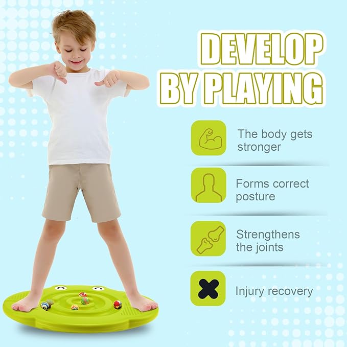 Kids Maze Balance Board Plastic Wobble Rocker Balance Board with Mini Balls Load 170lb for Balancing Exercise Equipment Game Boys Girls Physical Therapy 18.5 x 14.57 Inch(Yellowgreen,Cute)