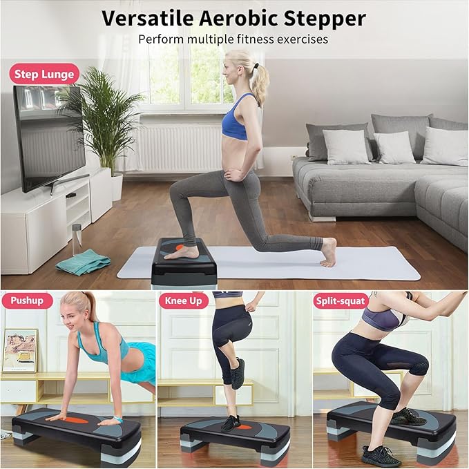 Aerobic Step Platform Exercise Step with 3 levels Adjustable Height Non-Slip Exercise Stepper for Cardio, Strength, and Fitness Workouts at Home or Gym