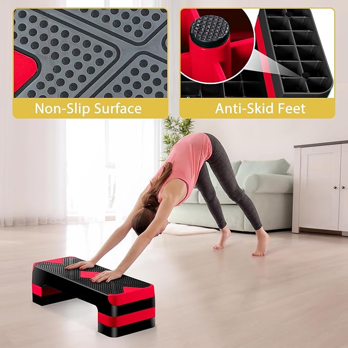 ZENY 26.5 inch Aerobic Step Platform with 4 Step Risers, Height Adjustable Exercise Stepper for Home Gym Workouts, 400 lbs Capacity