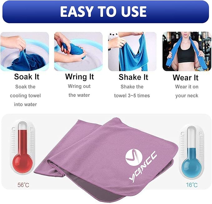 YQXCC 4 Pack Cooling Towels | 40"x12" | Cool for Neck and Face | Microfiber Soft Breathable Chilly | for Yoga, Sport, Golf, Gym, Camping, Running & More Activities