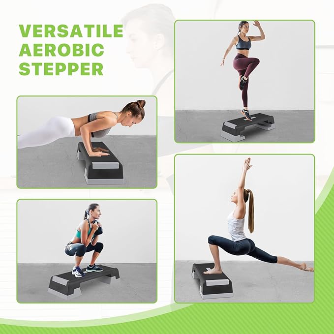 Aerobics Stepper Platform for Exercise Adjustable Compact Workout Step for Cardio, Core and Strength Training