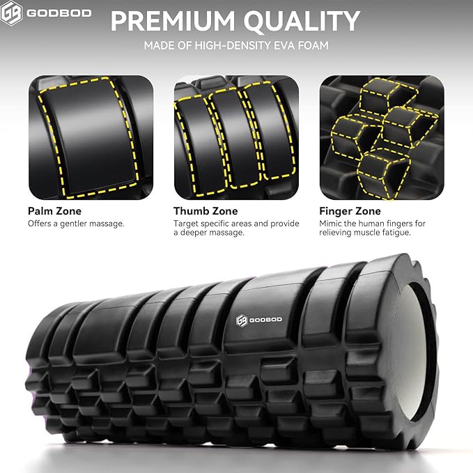 Strong Foam Roller - Deep Tissue Medium Density Muscle Massager with Myofascial Trigger Point Release, Back Massage Roller for Soreness and Mobility 13 x 5.5 Inch