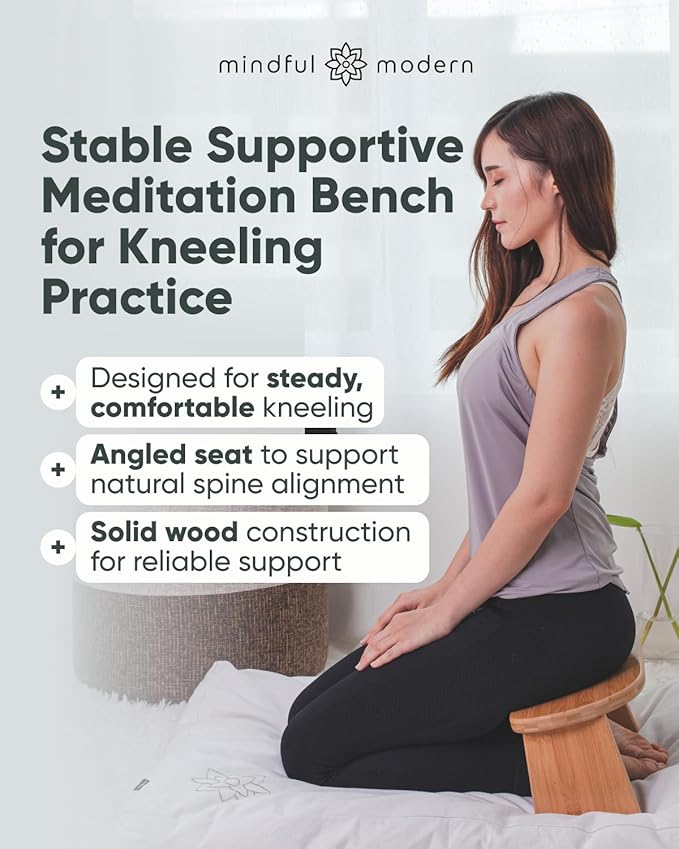 Mindful Modern Folding Meditation Bench - Bamboo Kneeling Stool with Locking Magnetic Hinges - Portable Cross Legged Folding Seiza Chair w/Travel Bag