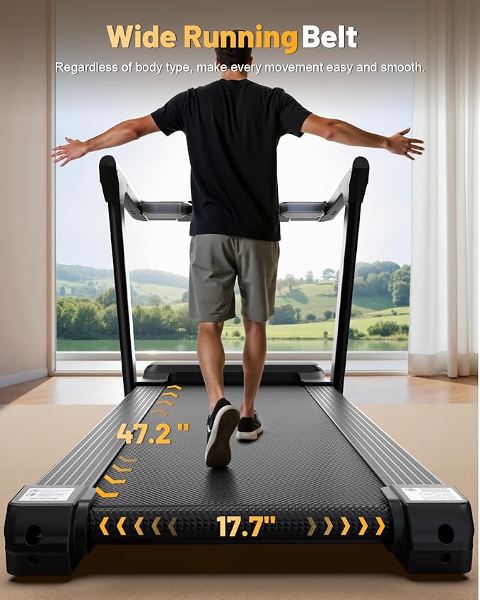 Treadmill with 0-25% Auto Incline, 3.5 HP Folding for Home Running, 10.0 MPH Max Speed, 300 lbs Weight Capacity, Bluetooth Speaker.