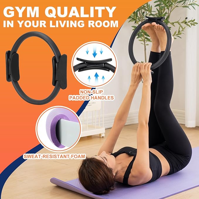 Tsikavo Pilates Ring, Pilates Ring Circle and Ball Set, 12 Inch Magic Circle Pilates Ring,9 Inch Small Exercise Ball,Resistance Bands Set, Home Pilates Equipment for Women