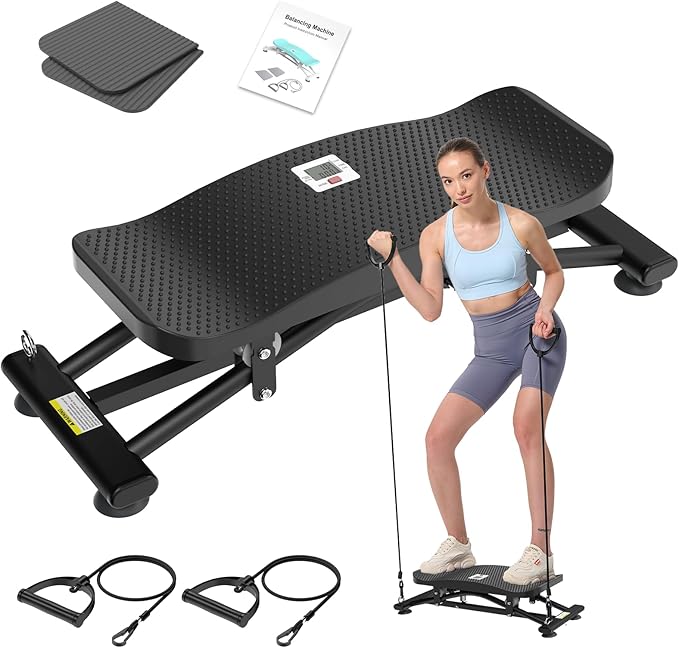 HOTWAVE Ski Balance Board with LCD Display and 300LB Weight Capacity, Rocking Stepper Ski Simulator for Home Workout, Ideal for Balance, Cardio and Core Workout for Adults
