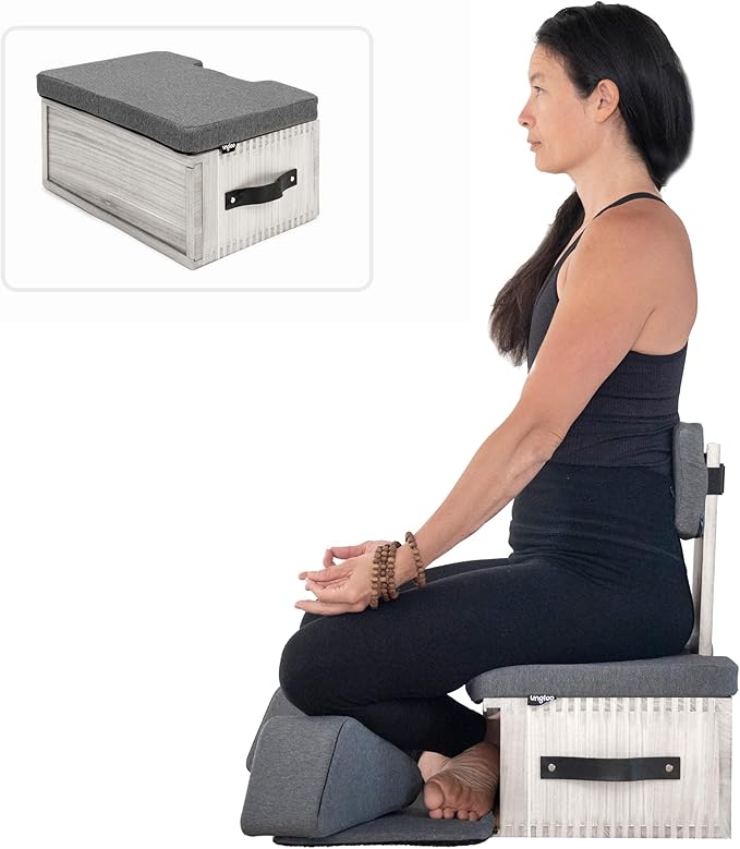 Ungloo Box Meditation Floor Chair, Back Support, Knee and Hip Support, Knees, Portable and Lightweight (Gray)