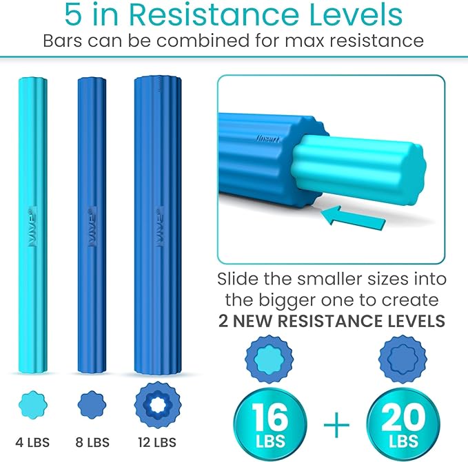 Vive Flex Therapy Bars (3 Pack) - Twist Resistance Hand Grip Strength Trainer for Injury Recovery, Tennis Elbow, Golfers, Tendonitis Pain - Weighted Strengthening Multi Pack