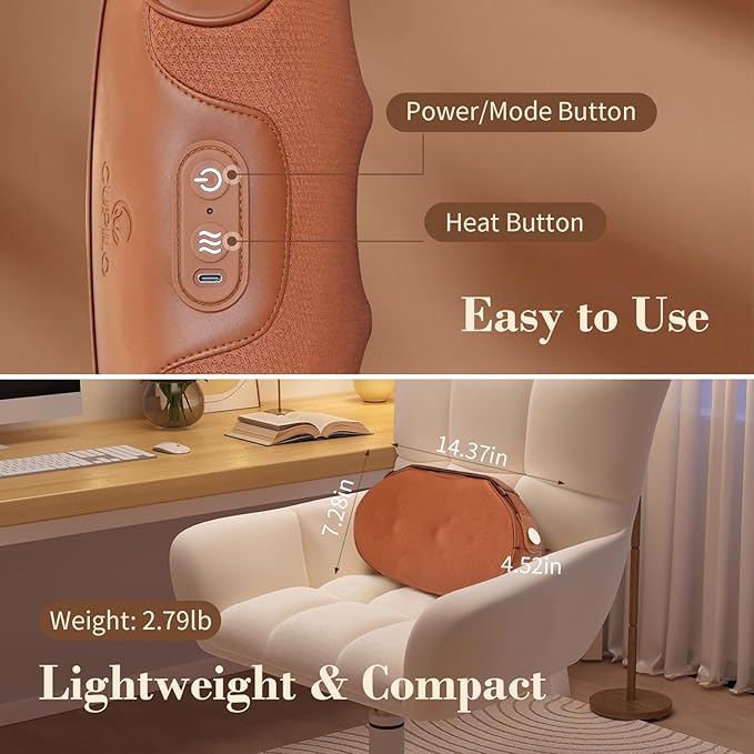Shiatsu Back Massage Pillow with Heat, Cordless Lower Back Massager for Pain Relief Deep Tissue, Portable Kneading Massage for Back and Neck, Christmas Thank You Gifts for Mom Her Him Women