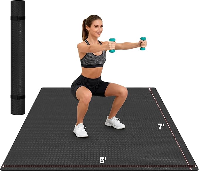 Extra Large Exercise Mat, 6'x4'/7'x5' /8'x5' (6mm) Thick Workout Mat for Home Gym & Garage Flooring, Shoe-Friendly, Non-Slip, Ultra Durable, Thick Large Workout Mats for Home Workouts