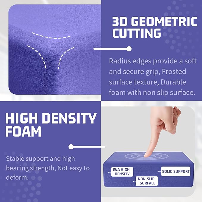 2 Pack 3"x6"x9" EVA Foam Yoga Block Supportive Latex-Free, Non-Slip Exercise Blocks for Pilates, Meditation, Balance, Stretching and Deep Poses