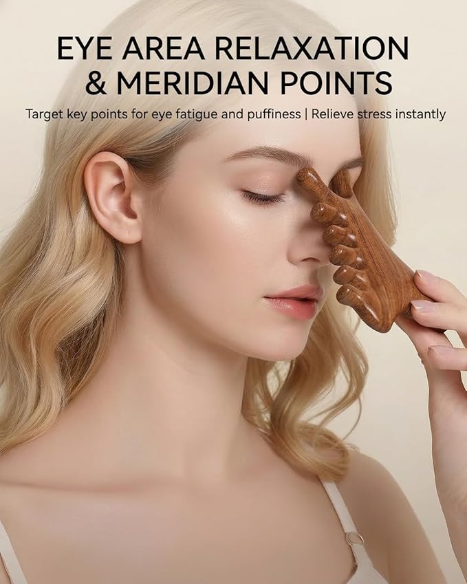 Tinuos 4-in-1 Wooden Scalp Massager Comb – Hair Growth Head Massager, Gua Sha Tool for Face & Body, Natural Wood Hair Scalp Massager for Stress Relief & Circulation